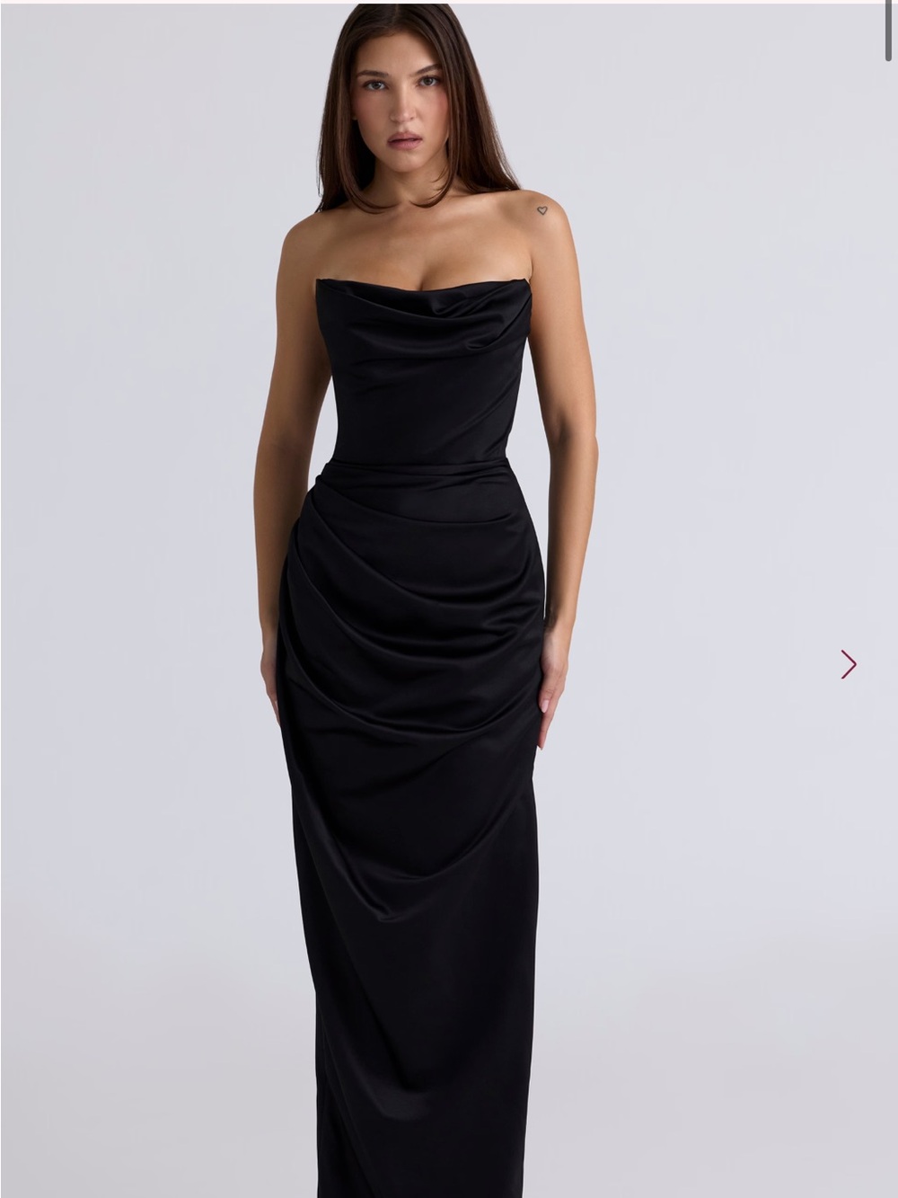 House of CB Black Strapless Draped Maxi Dress